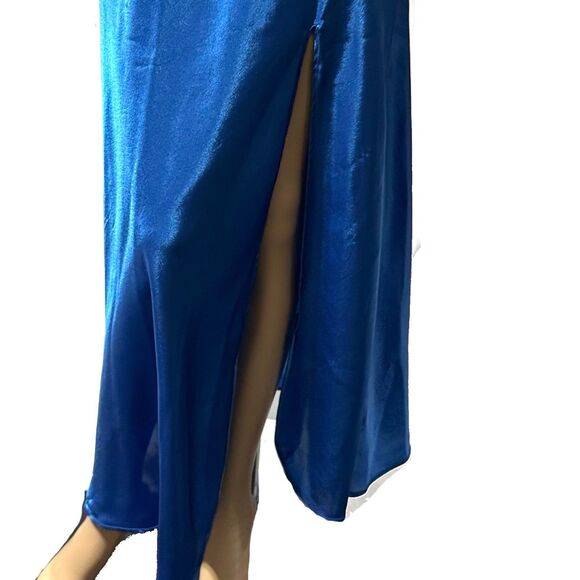 Vintage Victoria Secret Gold Label Slip Dress Long 90's Blue M Medium Satin Gown - Picture 3 of 12